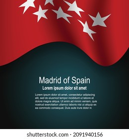 Flagge von Madrid von Spanien auf dunklem Hintergrund mit Text. Vektorgrafik