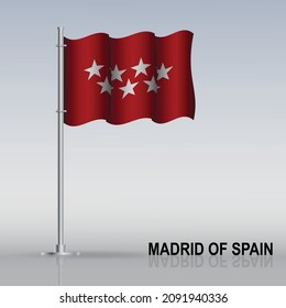 Die Flagge von Madrid ist von Spanien fliegen auf einem Fahnenstück steht auf dem Tisch. Vektorgrafik