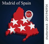 Flag of Madrid of Spain on map on dark background. Vector illustration