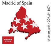 Flag of Madrid of Spain on map on white background. Vector illustration