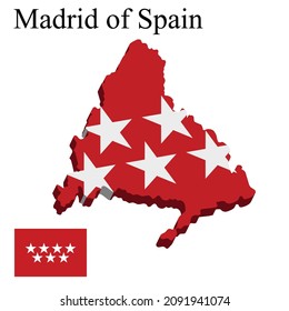 Flagge von Madrid von Spanien auf Karte auf weißem Hintergrund. Vektorgrafik