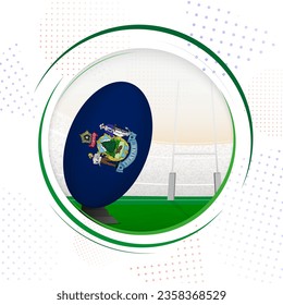 Flag of Maine on rugby ball. Round rugby icon with flag of Maine. Vector illustration.