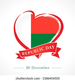 Flag of Malagasy with heart shape for Anniversary of the Democratic Republic of Madagascar, 30 December. Love Madagascar, heart flag emblem in national colors. Vector illustration