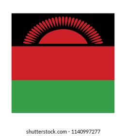 Flag of Malawi. Abstract concept, icon, square, button. Raster illustration on white background.