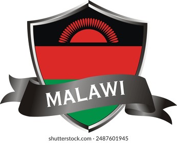 Flag of malawi as around the metal silver shield with malawi flag