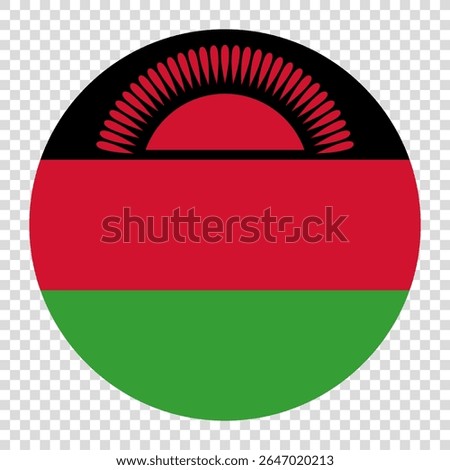 Flag of Malawi. Malawi circle flag logo icon computer vector illustration design. Transparent checkerboard background.