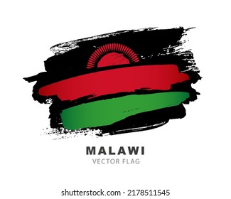 Bandera de Malawi. Pulsaciones de pincel coloreadas dibujadas a mano. Ilustración vectorial aislada en fondo blanco. Colorido logo de la bandera malauí.