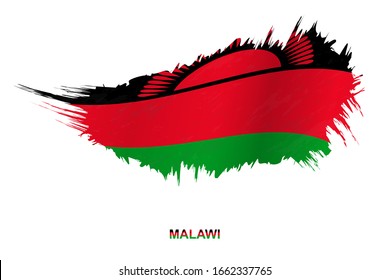 Flag of Malawi in grunge style with waving effect, vector grunge brush stroke flag.