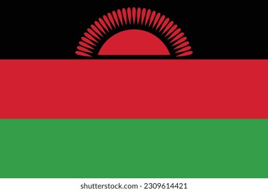 The flag of Malawi. Flag icon. Standard color. Standard size. Rectangular flag. Computer illustration. Digital illustration. Vector illustration.