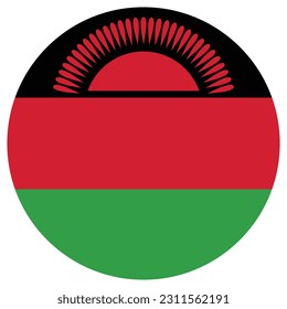 The flag of Malawi. Flag icon. Standard color. Round flag. Computer illustration. Digital illustration. Vector illustration.