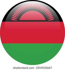 The flag of Malawi. Flag icon. Standard color. A round flag. 3d illustration. Computer illustration. Digital illustration. Vector illustration.