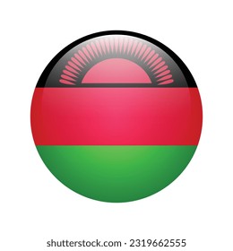 The flag of Malawi. Flag icon. Standard color. The round flag. 3d illustration. Computer illustration. Digital illustration. Vector illustration.