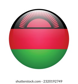 The flag of Malawi. Flag icon. Standard color. The round flag. 3d illustration. Computer illustration. Digital illustration. Vector illustration.