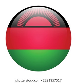 The flag of Malawi. Flag icon. Standard color. The round flag. 3d illustration. Computer illustration. Digital illustration. Vector illustration.