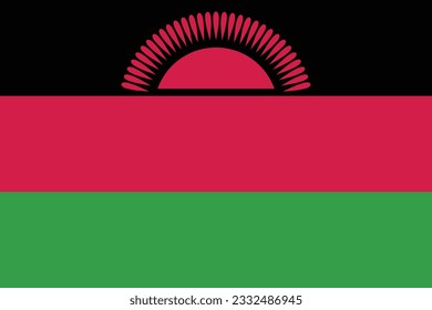 La bandera de Malawi. Icono de marca. Color estándar. Tamaño estándar. Bandera rectangular. Ilustración del equipo. Ilustración digital. Ilustración vectorial.