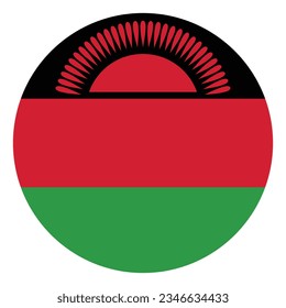 The flag of Malawi. Flag icon. Standard color. Circle icon flag. Computer illustration. Digital illustration. Vector illustration.