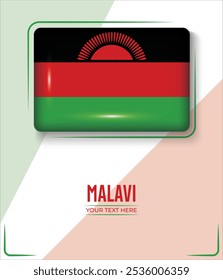 Flag of Malawi isolated on White background with Text. Banner, Poster, vector, template, Mockup, Background, Social Media, Post, 3D.