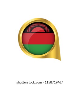 Flag of Malawi, location map pin, pointer flag Malawi, button gold, Icon country . Vector Illustration EPS10.