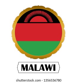 Flag of Malawi with name icon, Golden sticker with flag of the Malawi.vector 