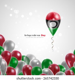 Flag of Malawi on balloon. Celebration and gifts. Ribbon in the colors are twisted Independence Day. Balloons on the feast of the national