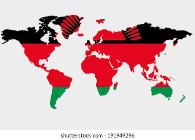 The flag of Malawi  in the outline of the world