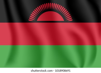 Flag of Malawi. Realistic waving flag of Republic of Malawi. Fabric textured flowing flag of Malawi. The Warm Heart of Africa.