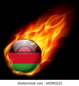 Flag of Malawi as round glossy icon burning in flame