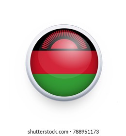 Flag of Malawi as round glossy icon. Button with Malawi flag. National flag for country of Malawi isolated, banner vector illustration. Vector illustration eps10.