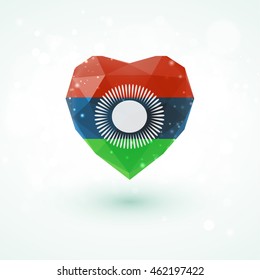 Flag of Malawi in shape of diamond glass heart in triangulation style for info graphics, greeting card, celebration of Independence Day, printed materials 