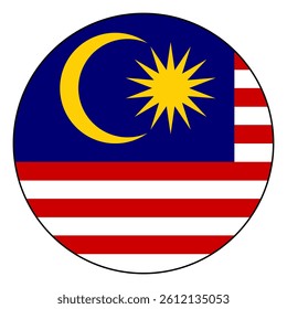 Flag of Malaysia. Black edge. Malaysia circle flag logo icon computer vector illustration design.