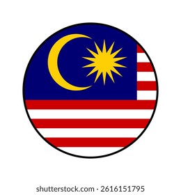 Flag of Malaysia. Black edge. Malaysia circle flag logo icon computer vector illustration design.