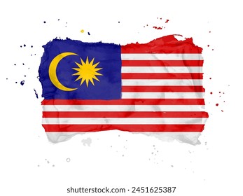 Flag of Malaysia, brush stroke background.  Flag Malaysia on white background. Watercolor style for your design, app, UI.  EPS10.