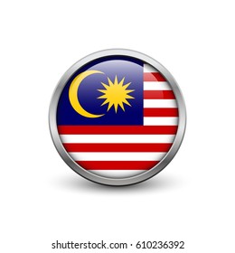 Flag of Malaysia, button with metal frame and shadow