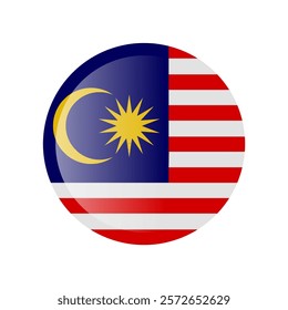 The flag of malaysia. Circle icon flag. Button flag icon. Standard color. 3d illustration. glossy circle badge	