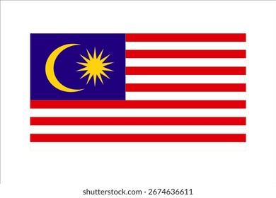 Flag of Malaysia Featuring a Crescent, Star, and Red and White Stripes