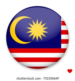 Flag of Malaysia in the form of a round button with a light glare and a shadow. The symbol of Independence Day, a souvenir, a button for switching the language on the site, an icon.