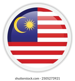 Flag of Malaysia. Glossy vector icon with shadow underneath. Round icon for mobile applications, UI and web design