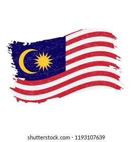 Flag of Malaysia, Grunge Abstract Brush Stroke Isolated On A White Background. Vector Illustration. National Flag In Grungy Style. Use For Brochures, Printed Materials, Logos, Independence Day