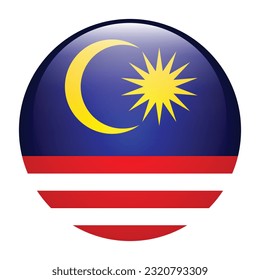 Flag of Malaysia. Flag icon. Standard color. The round flag. 3d illustration. Computer illustration. Digital illustration. Vector illustration.