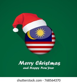 Flag of malaysia. Merry Christmas and happy new year background design with glossy round Flag of malaysia. vector illustration.