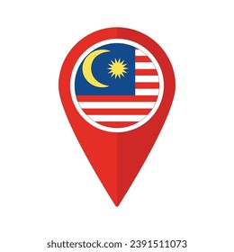 Flag of Malaysia flag on map pinpoint icon isolated red color