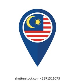 Flag of Malaysia flag on map pinpoint icon isolated blue color