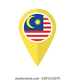Flag of Malaysia flag on map pinpoint icon isolated yellow color