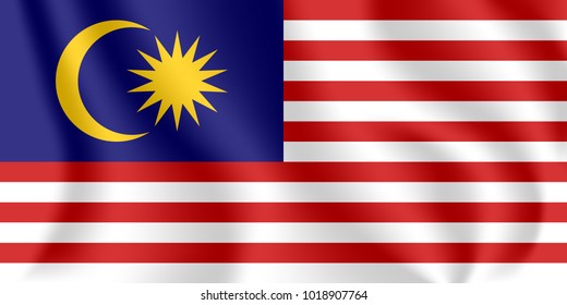 Flag of Malaysia. Realistic waving flag of Malaysia. Fabric textured flowing flag of Malaysia.