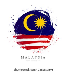 Flag of Malaysia in the shape of a big circle. Vector illustration on a white background. Brush strokes are drawn by hand. Independence Day.