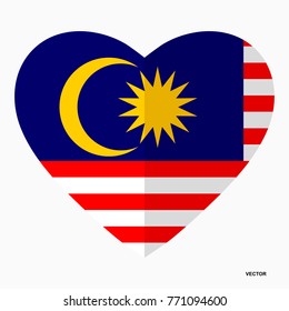 Flag of Malaysia in the shape of Heart, flat style, symbol of love for his country, patriotism, icon for Independence Day.