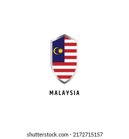Bandera de Malasia con icono de forma de escudo ilustración vectorial plana