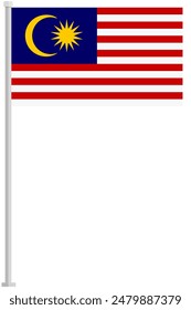 Flag of Malaysia with silver pole flat icon isolated on white background.