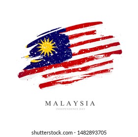 Flag of Malaysia. Vector illustration on a white background. Brush strokes are drawn by hand. Independence Day.