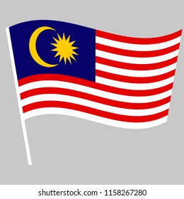 Flag of Malaysia waving on the stick. Symbol of Independence Day, souvenir soccer game banner, language button, icon.